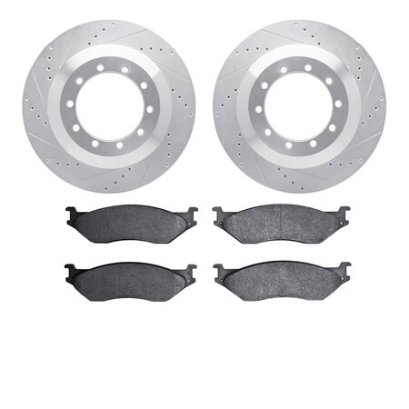 Dynamic Friction Company Front Brake Rotors Drilled and Slotted Silver with 5000 Advanced Brake Pads - 7502-99414